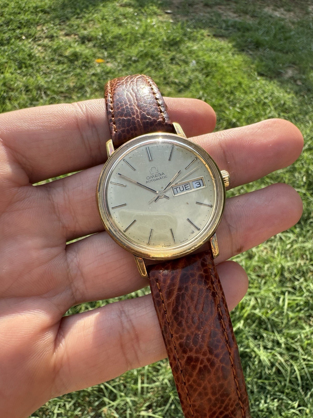Vintage OMEGA Seamaster Day Date Gold Plated Auto Men’s Watch Authentic