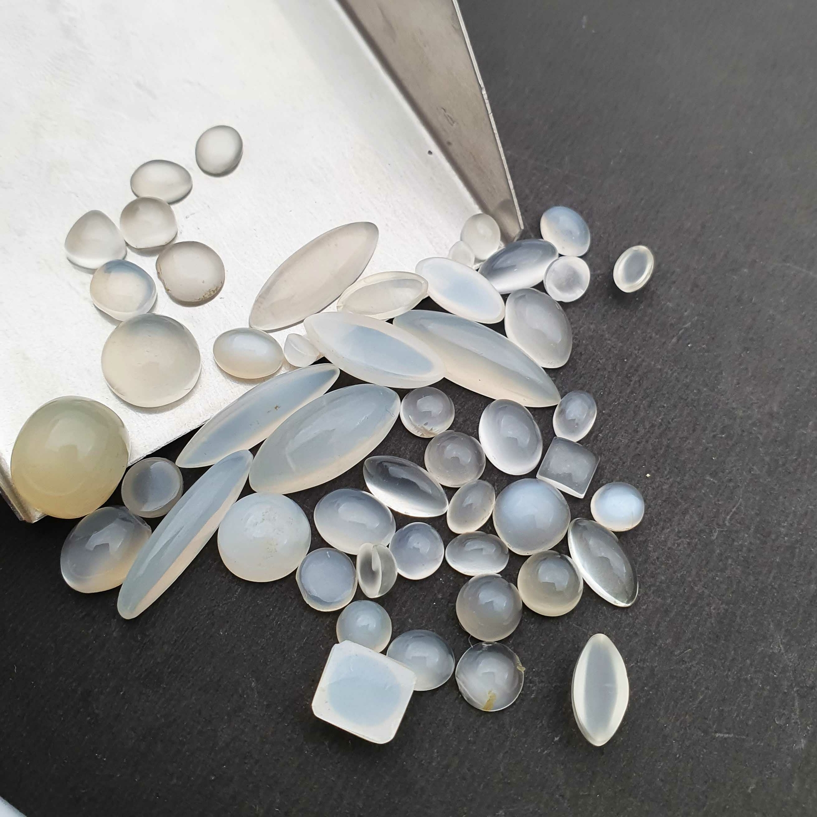 Natural White Moonstone Mix Stone Cabochon Gemstone Lot 55 Pcs 3*4-8*17 MM 74 CT