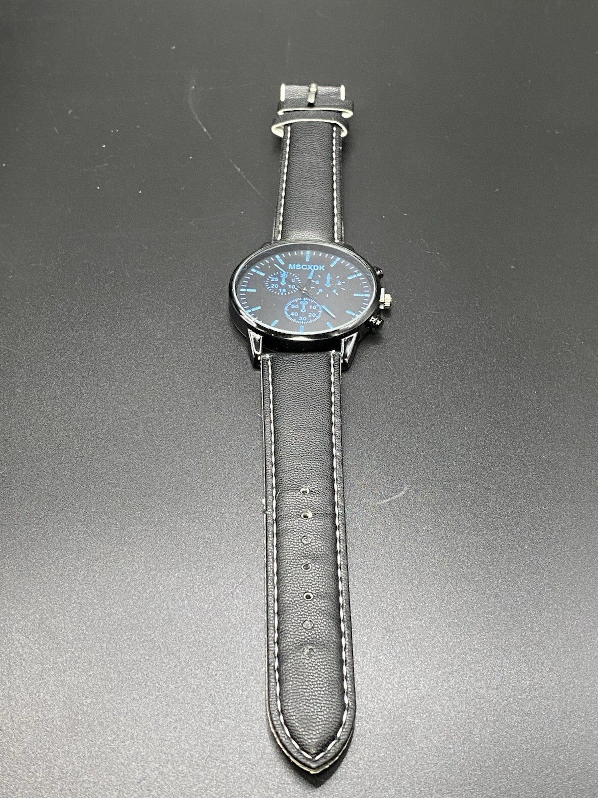 Black Faux Leather Watch Casual Sport Design MSCXDK Bright Blue And Black