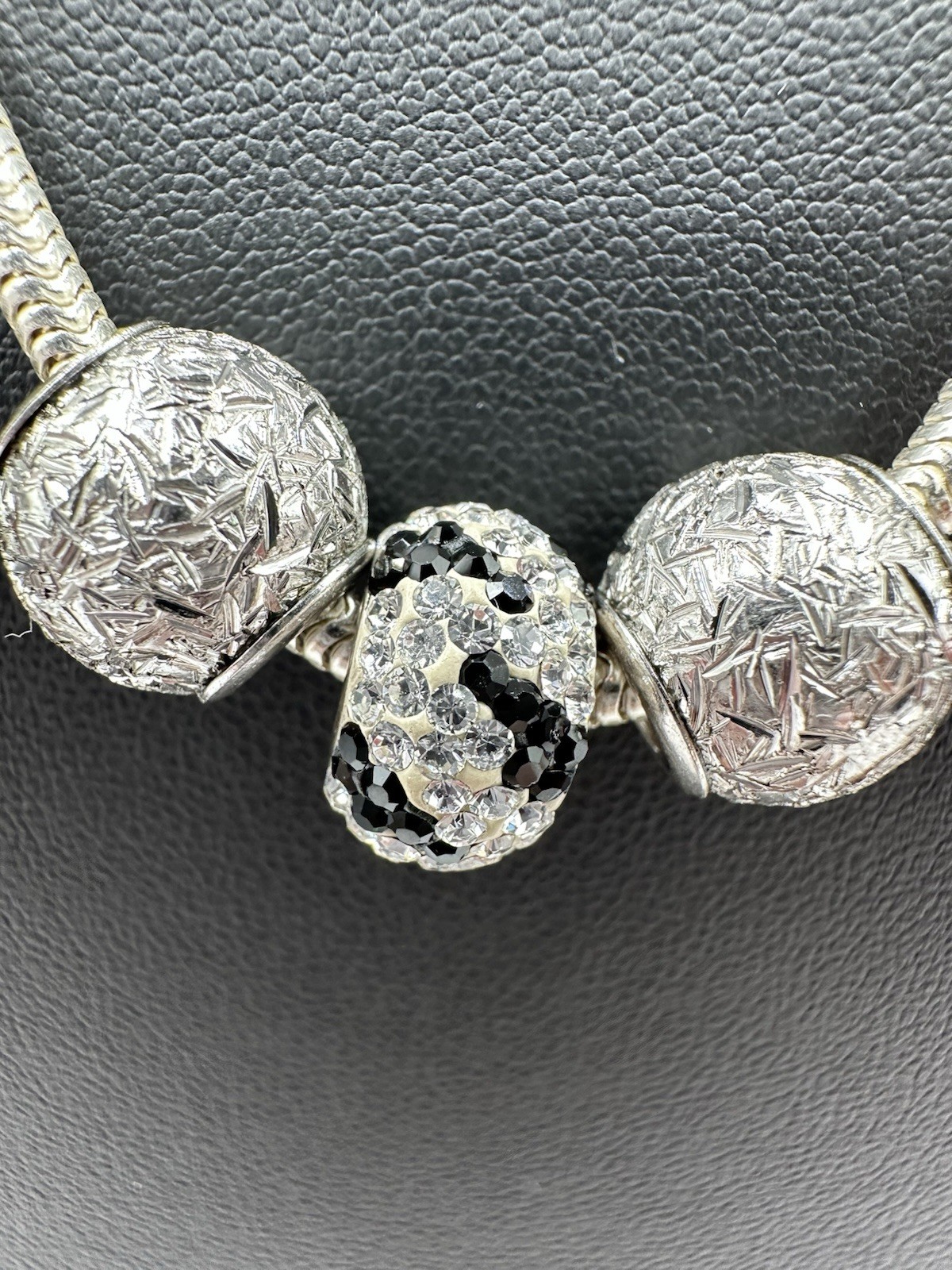 Sterling Silver 925 Snake Chain with Crystal And Silver Barrel Slide Charms RCI