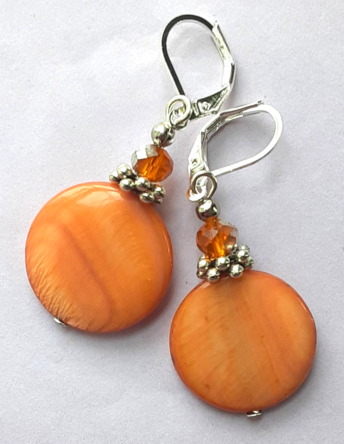 CARAMEL COLOR SHELL topaz & silver crystal earring SP LEVERBACK artisan XX