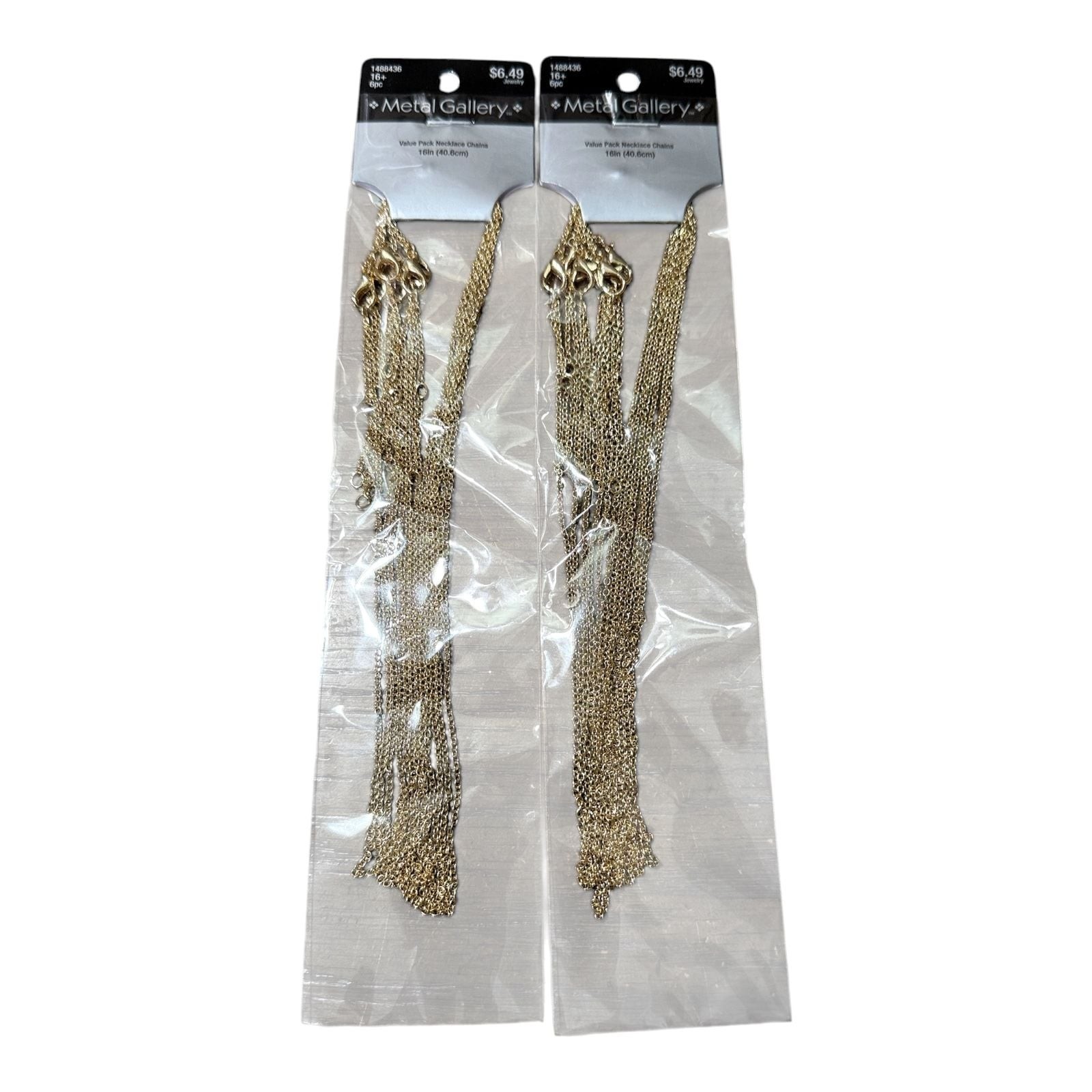 2 -Pack Lot Metal Gallery Value Pack Necklace Chains 16in 6pc Gold Tone