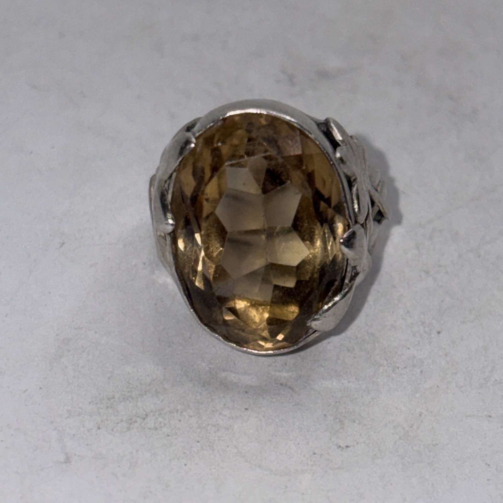 Vintage Sterling Silver 925 SMOKY QUARTZ Ring Light Brown Faceted SZ 6.25