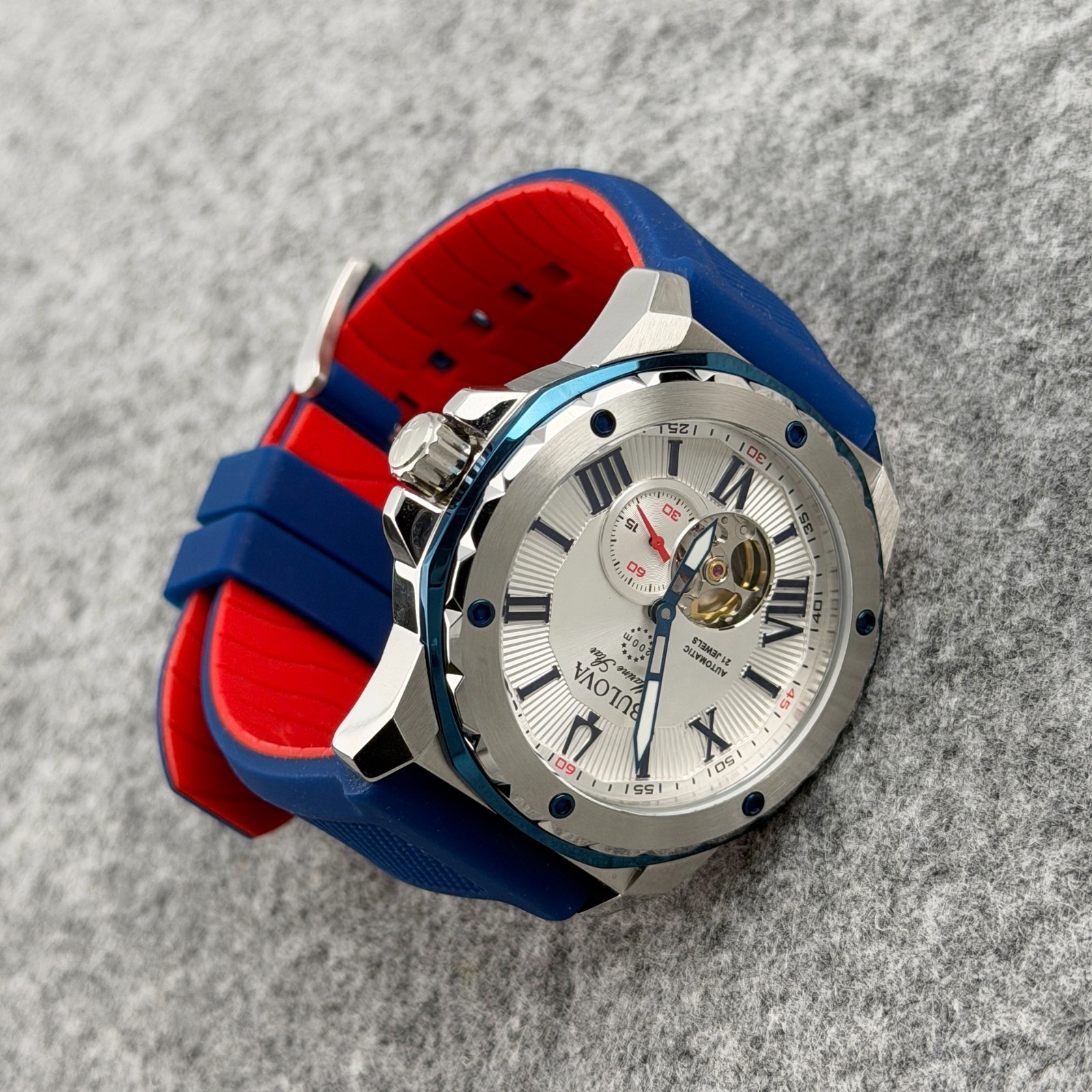 Bulova Men’s Marine Star 44.5 mm Silver Dial Sports Diver Automatic Watch 98A225