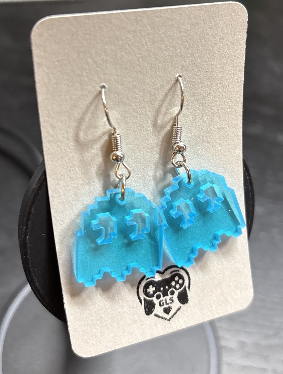 PAC Man Blue Ghost Dangling Fashion Acrylic Earrings