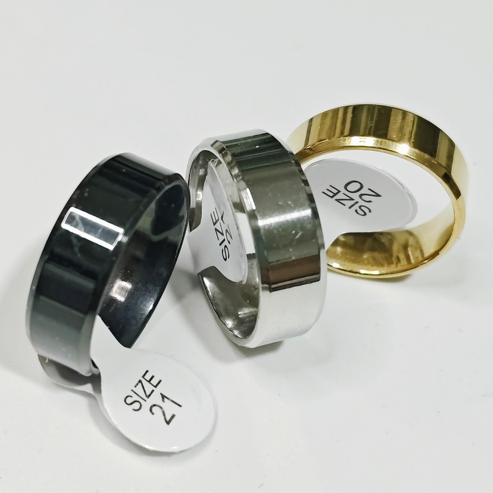 36 Pcs Plain Polished Stainless Steel Rings Beveled Edge 3 Colors Mixed Unisex