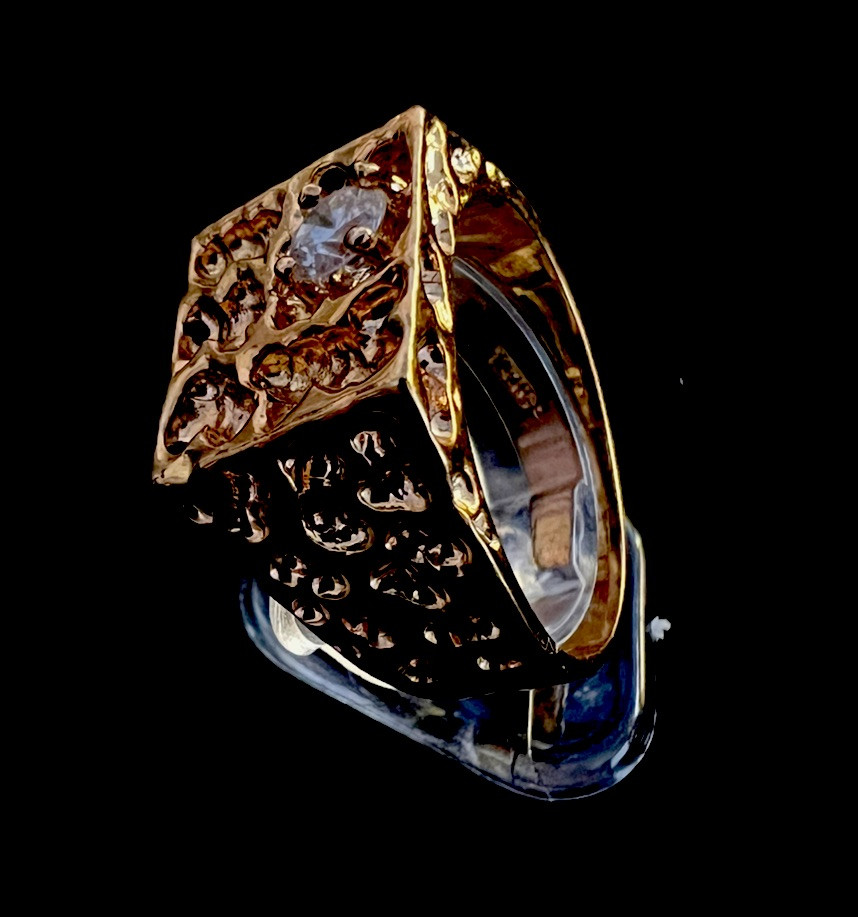 18k Heavy Gold Electroplated Nugget Ring W/CZ Stone (3 Sizes Available)