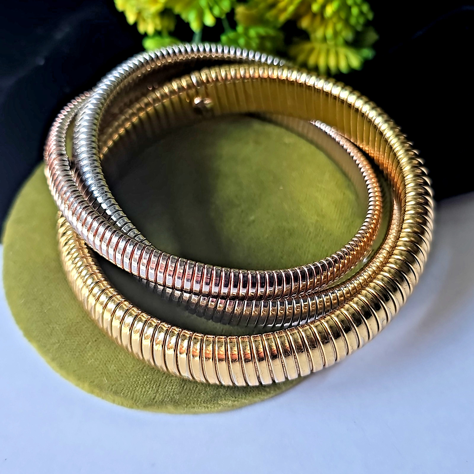 Vintage Silver Gold Copper Tone Metals Omega Interlocked Bracelet sz S M