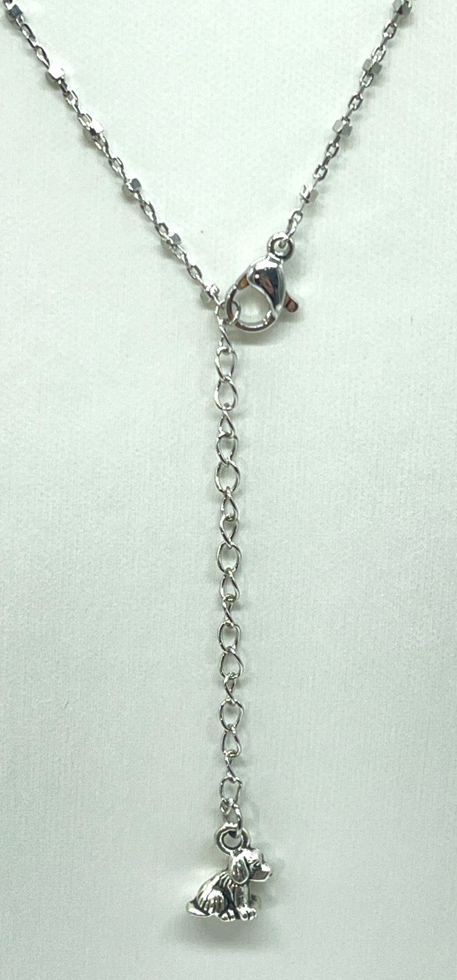 Necklace Silver Tone Patterned Chain w/Silver Cultured Pearl 16″ + 2″ Extension