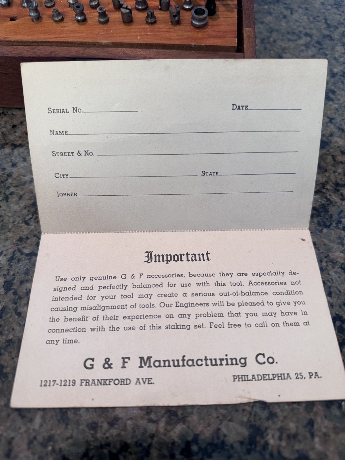 Vintage G & F Watch Staking Tool Set (G & F Manufacturing) incomplete set USA