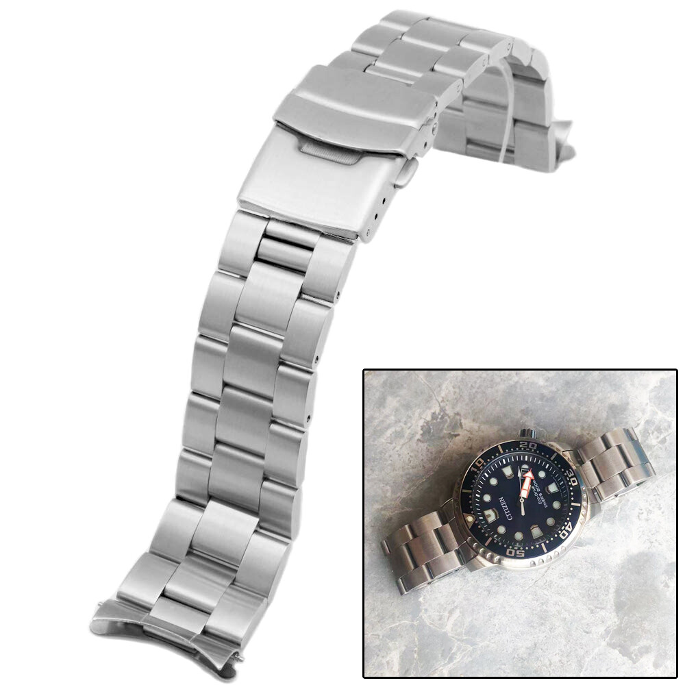 Watch Band For Citizen NY0086-16L NY0086-83L Curved Stainless Steel Oyster 20mm