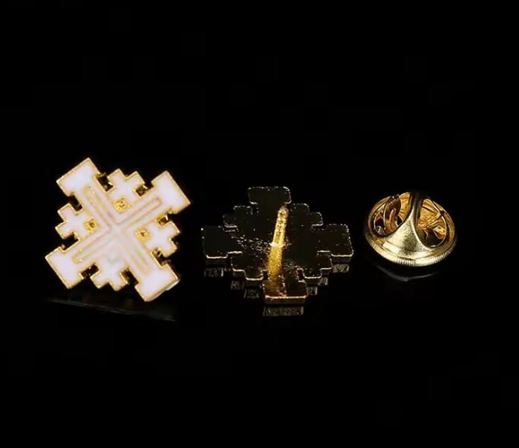 18K Gold Plated Red , Black, Blue,Green orWhite Enamel Jerusalem Cross Lapel Pin