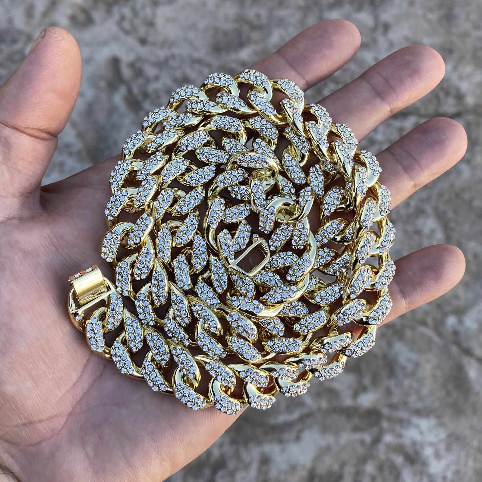 Mens 14K Gold Plated Puffed Cuban Link Iced CZ Chain Flooded Out 18″ 24″ 30″ in