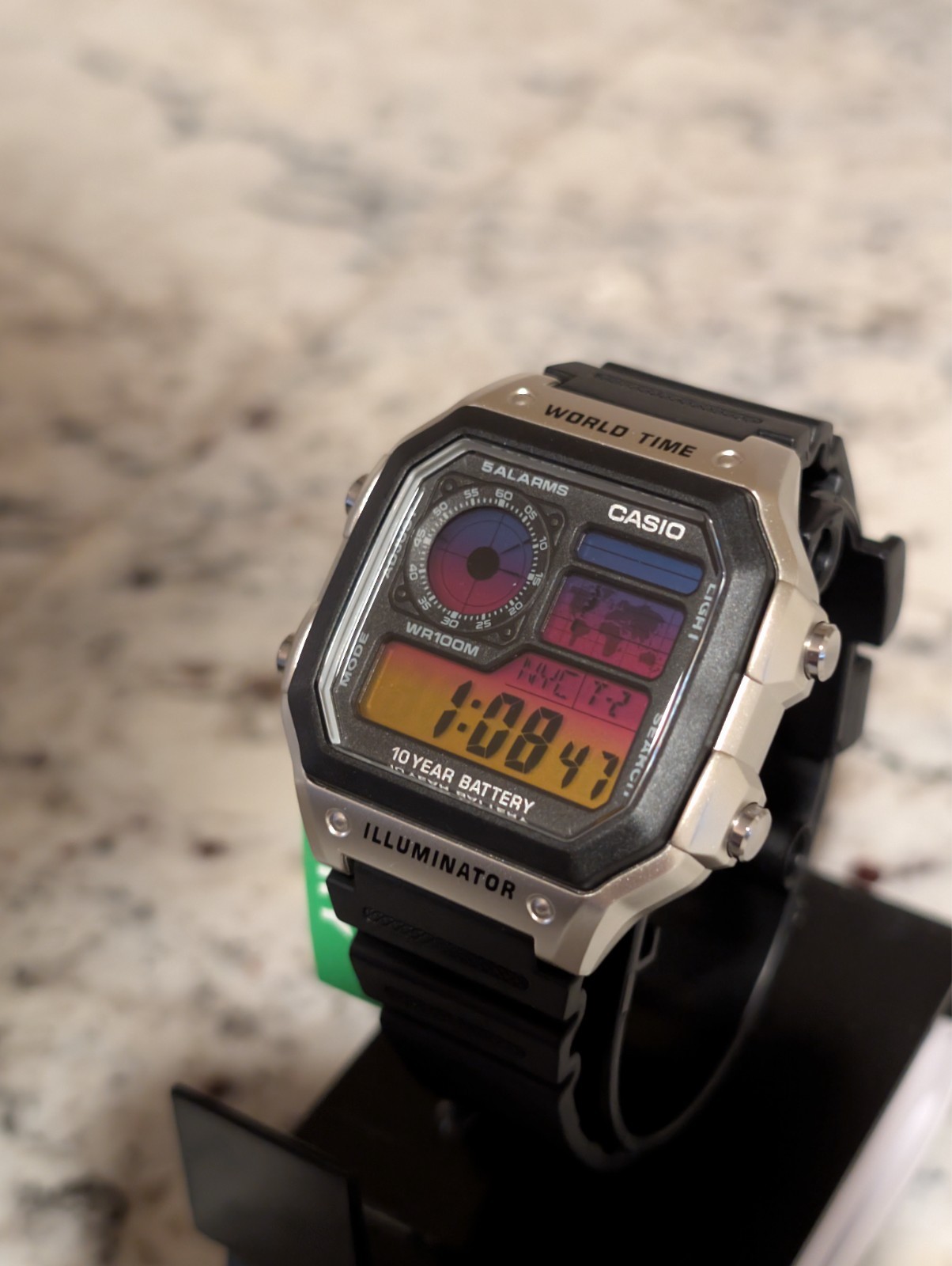 CASIO AE-1200 WHD Silver/Black Vice City Sunset Mod Casio Royale World Gradient