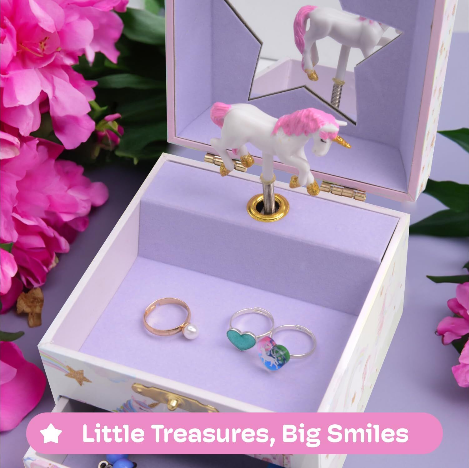 Jewelkeeper Jewelry Box for Girls with 2 Drawers – Unicorn Music Box with Gli…