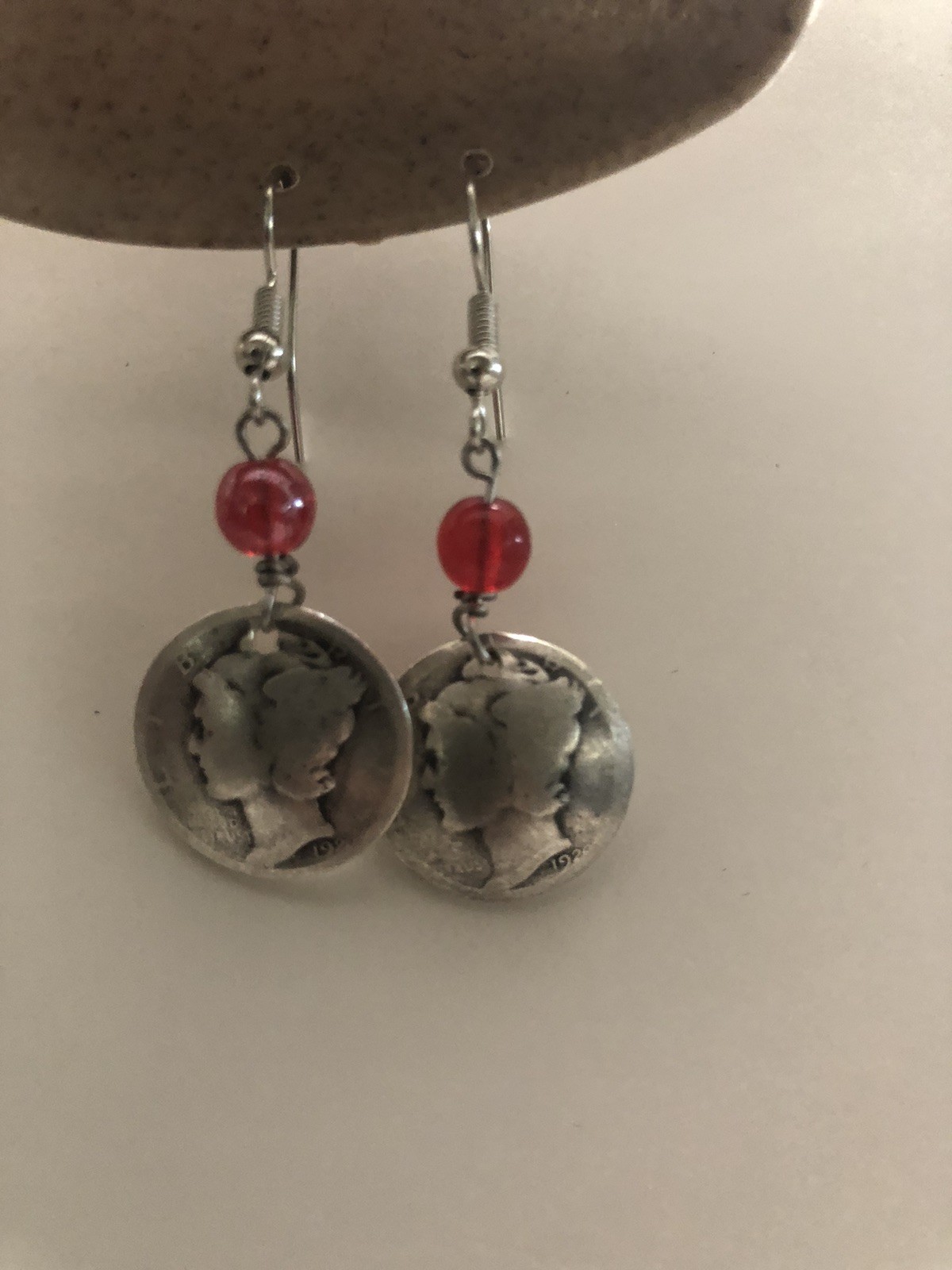 1pair Mercury Dime & Birthstone Crystal Earrings, Color Varies, See Description