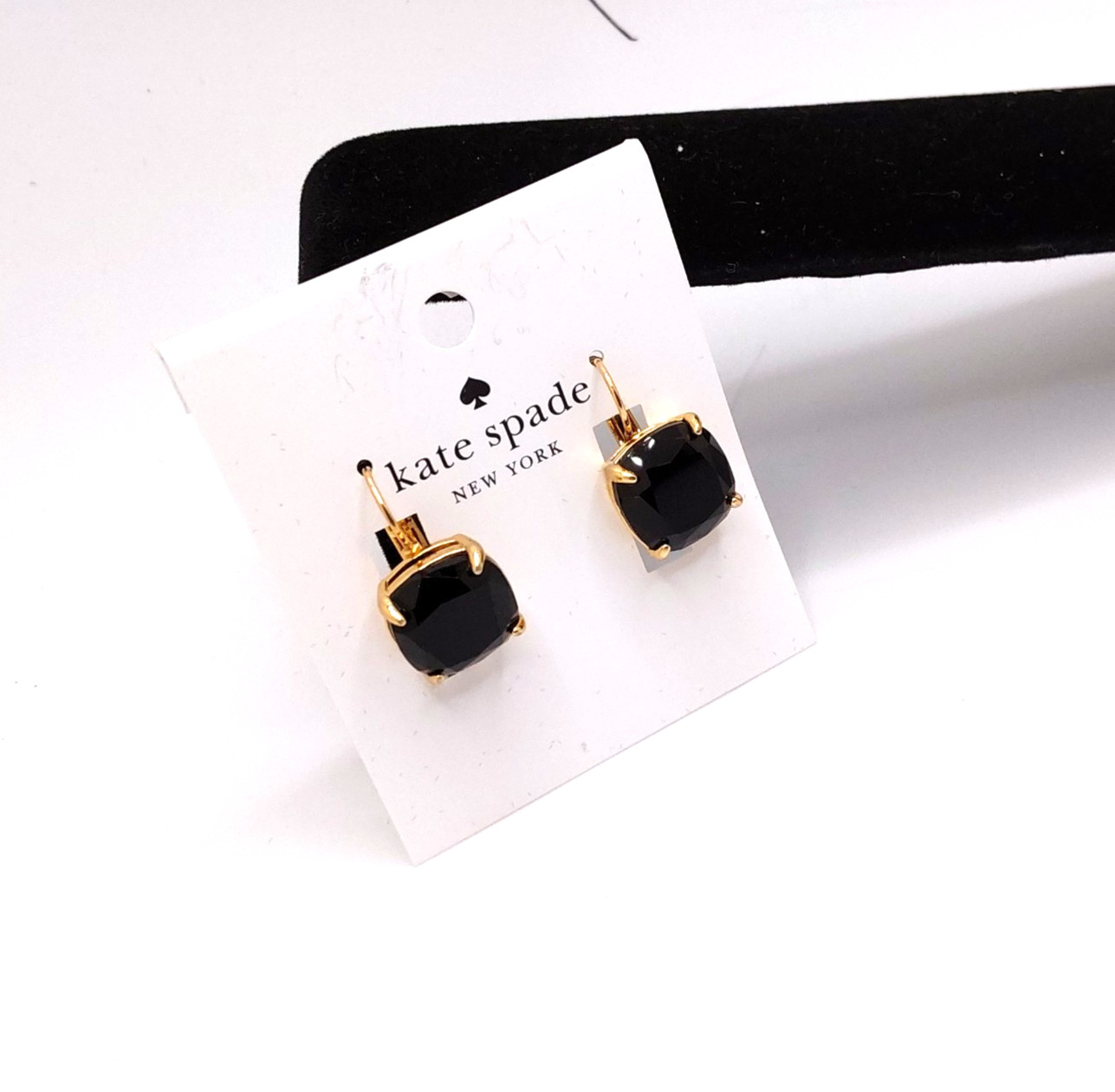 Kate Spade New York Gold Tone Square Cushioned Cut Black Cubic Zirconia Earrings