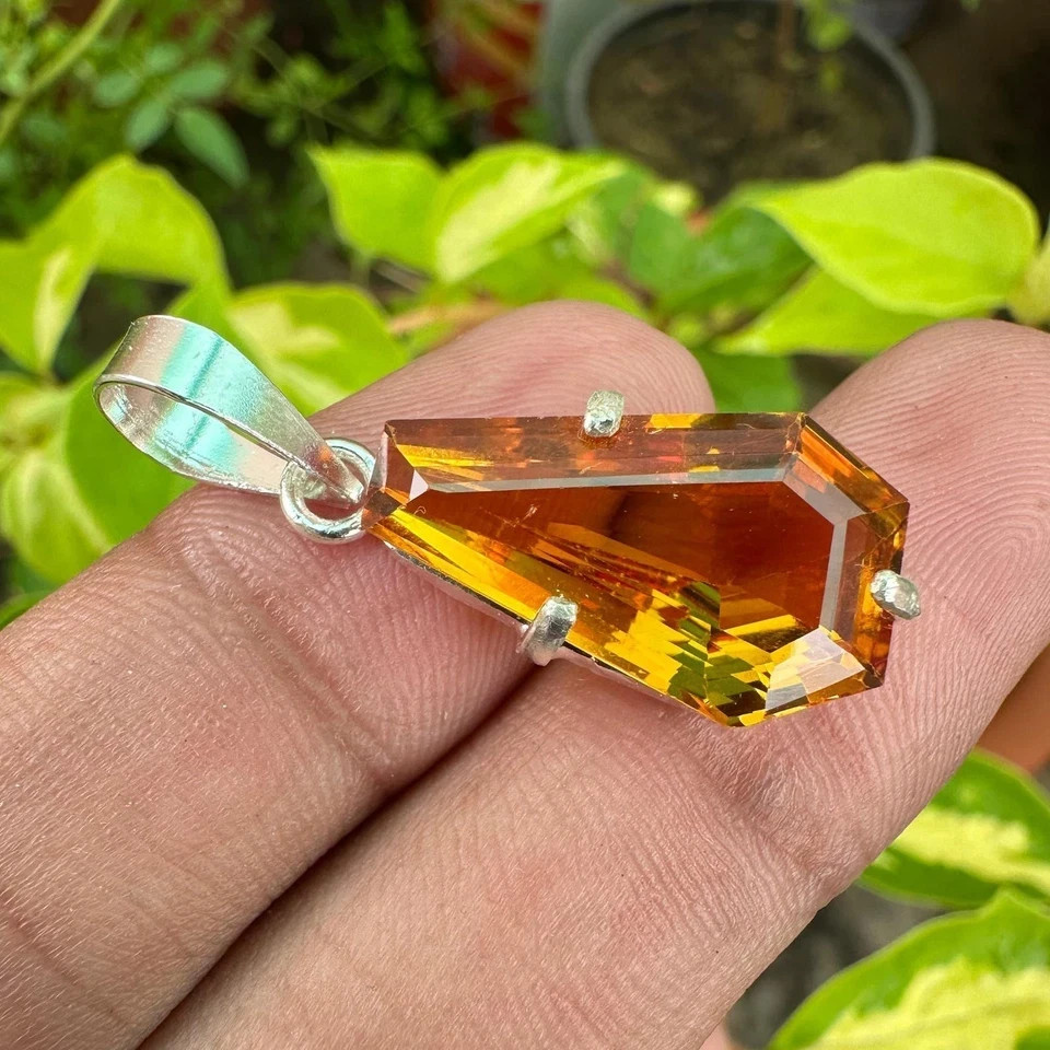 Natural 25 Ct Orange Sapphire Certified Loose Gemstone 925 Solid Silver Pendant