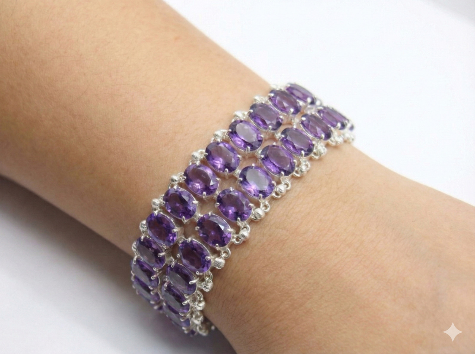 Purple Amethyst Gemstone Handmade 925 Sterling Silver Jewelry Chain Bracelet ADJ