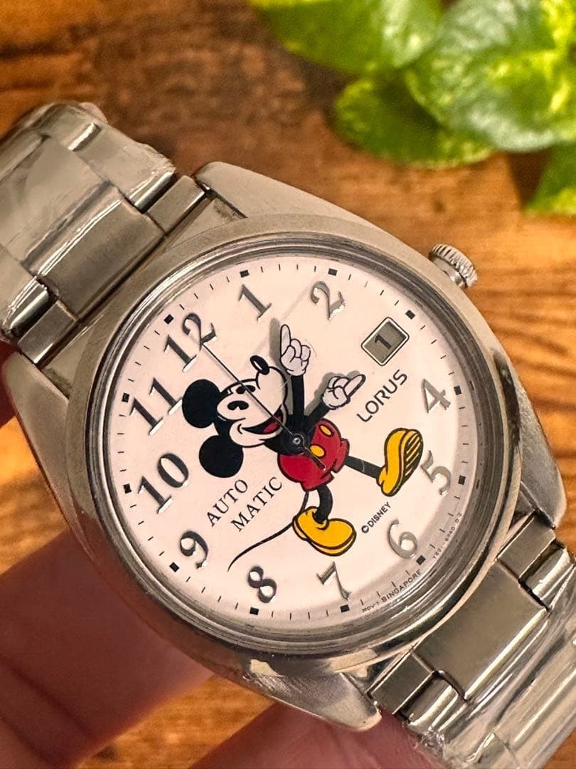 Mickey Mouse Wristwatch White/Silver Analog Mechanical from Japan Automatic
