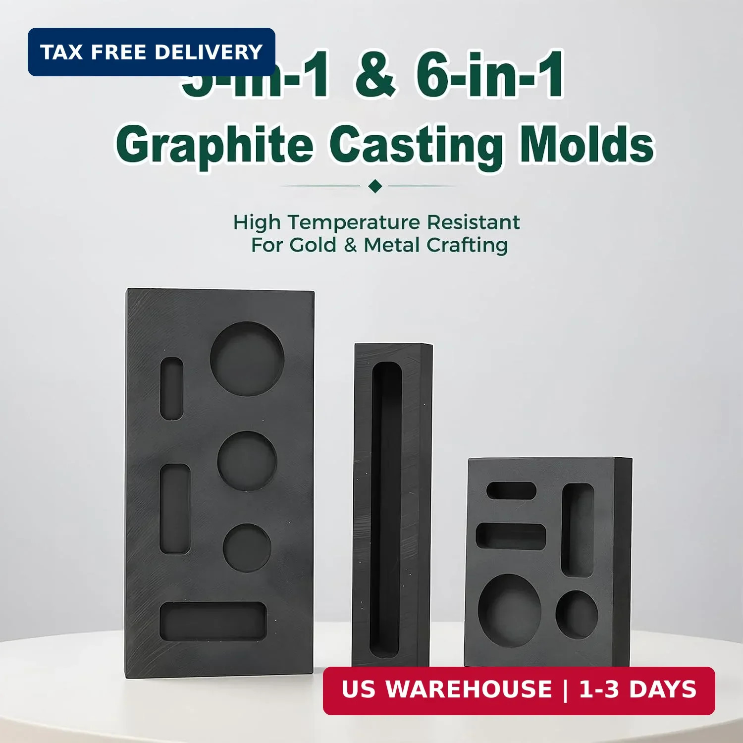 3 Sizes Graphite Casting Mold Set for Gold Silver Copper, High Purity Ingot Mold
