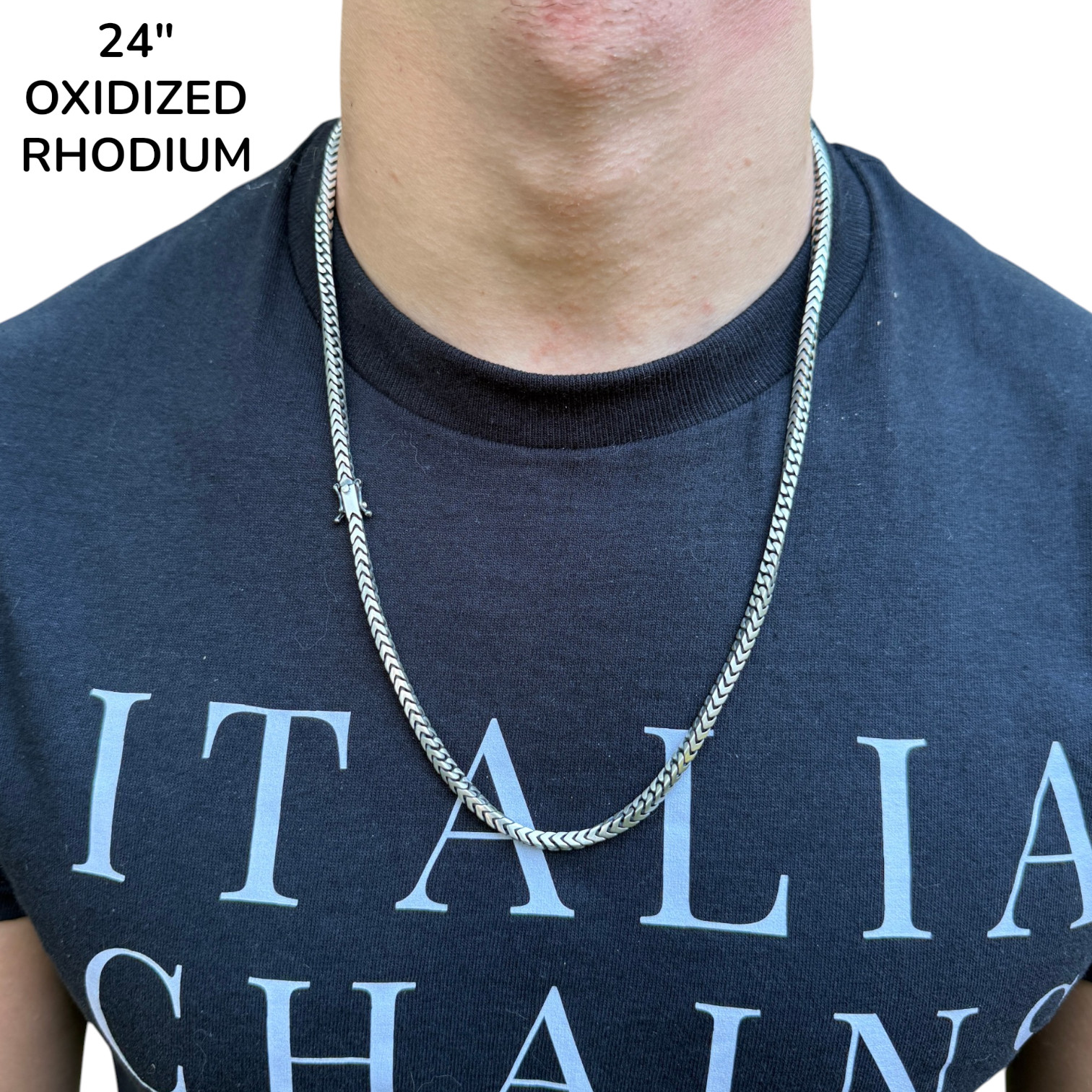 4mm Box Franco Chain Necklace – Solid 925 Sterling Silver Or Oxidized Rhodium