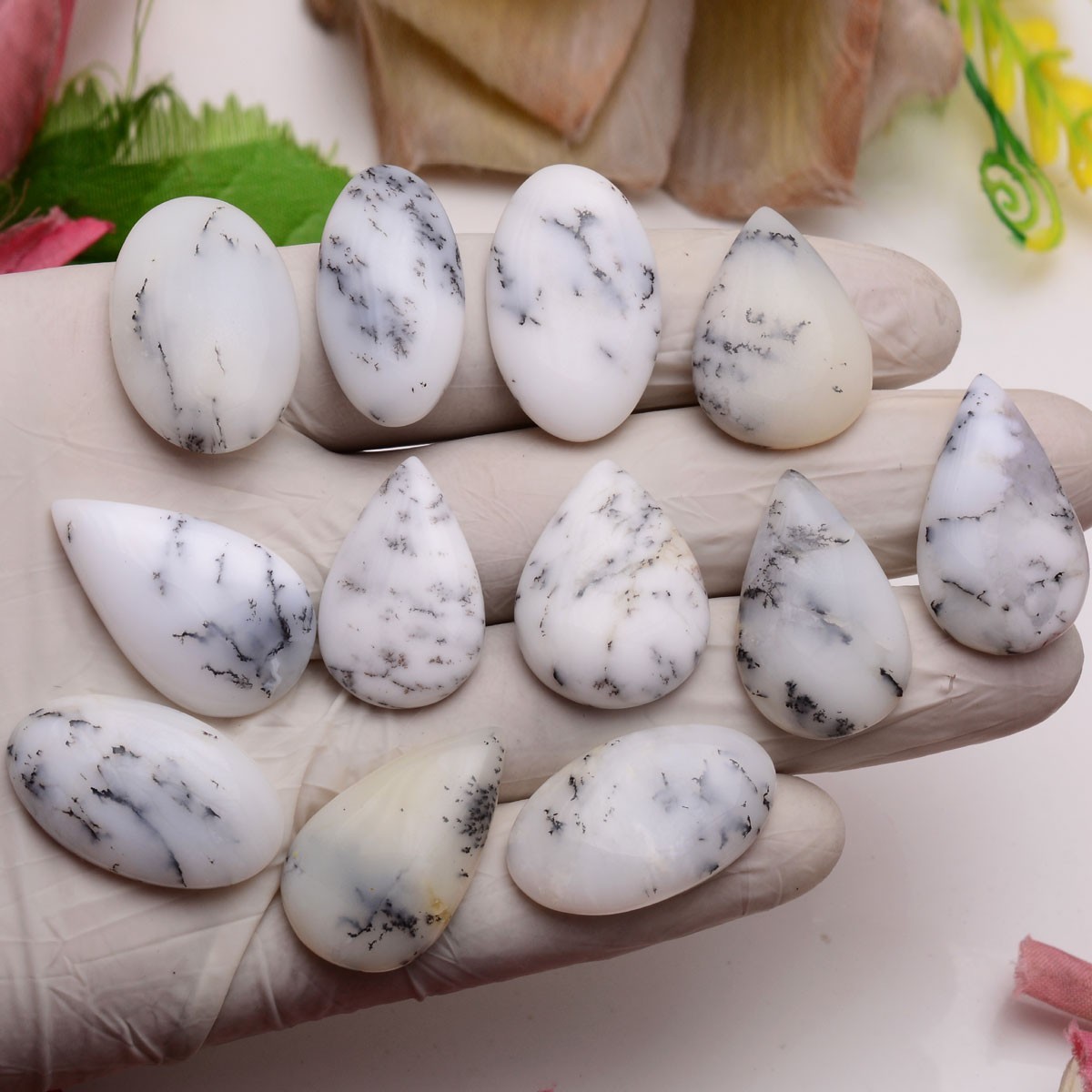 12 Pcs Natural Dendrite Agate Opal 26mm-30mm Cabochon Untreated Loose Gemstones