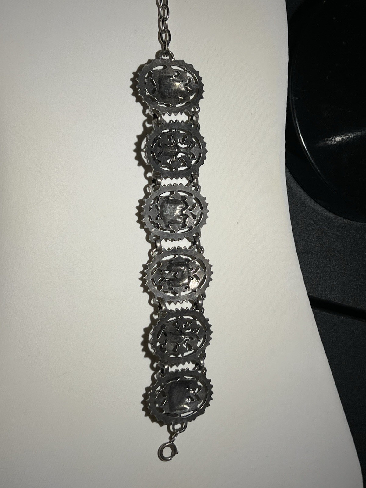Vintage Paris Eiffel Tower Black Gray Metal Panel Bracelet