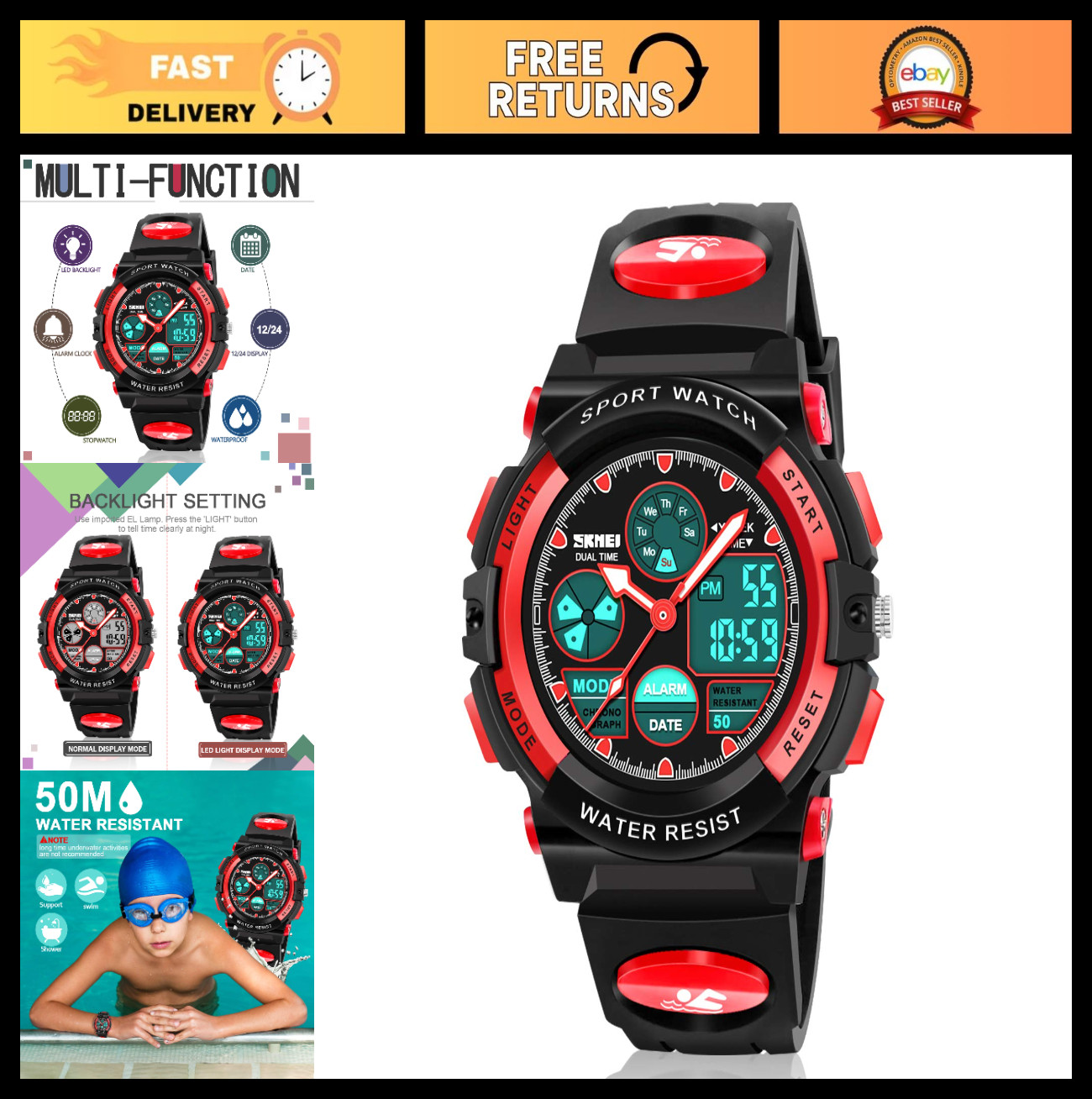 Waterproof LED Multi-Function Kids Watch – Perfect Gift for Boys & Girls