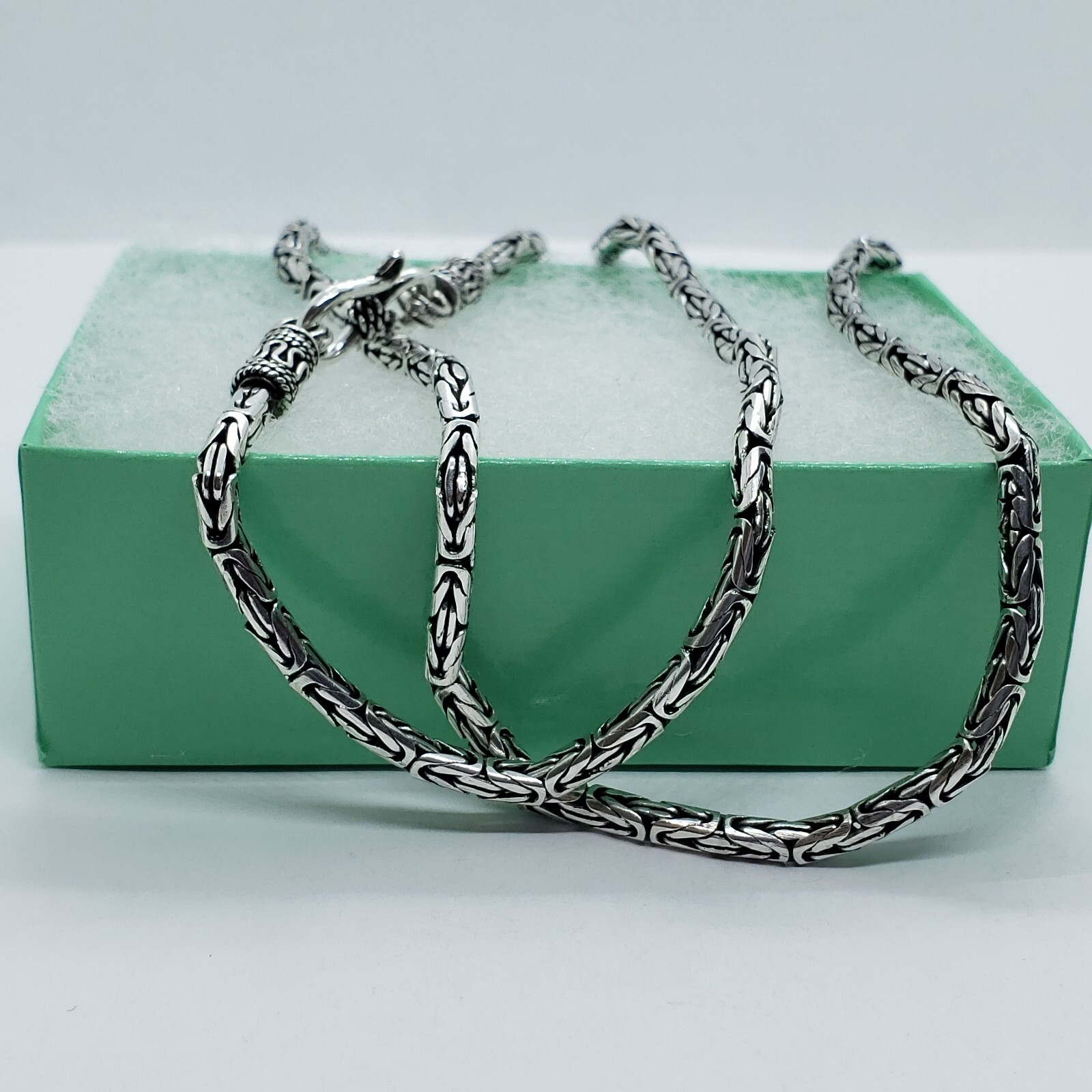 2.5mm Sterling Silver Round BYZANTINE Chain Necklace Bracelet Antiqued Finish