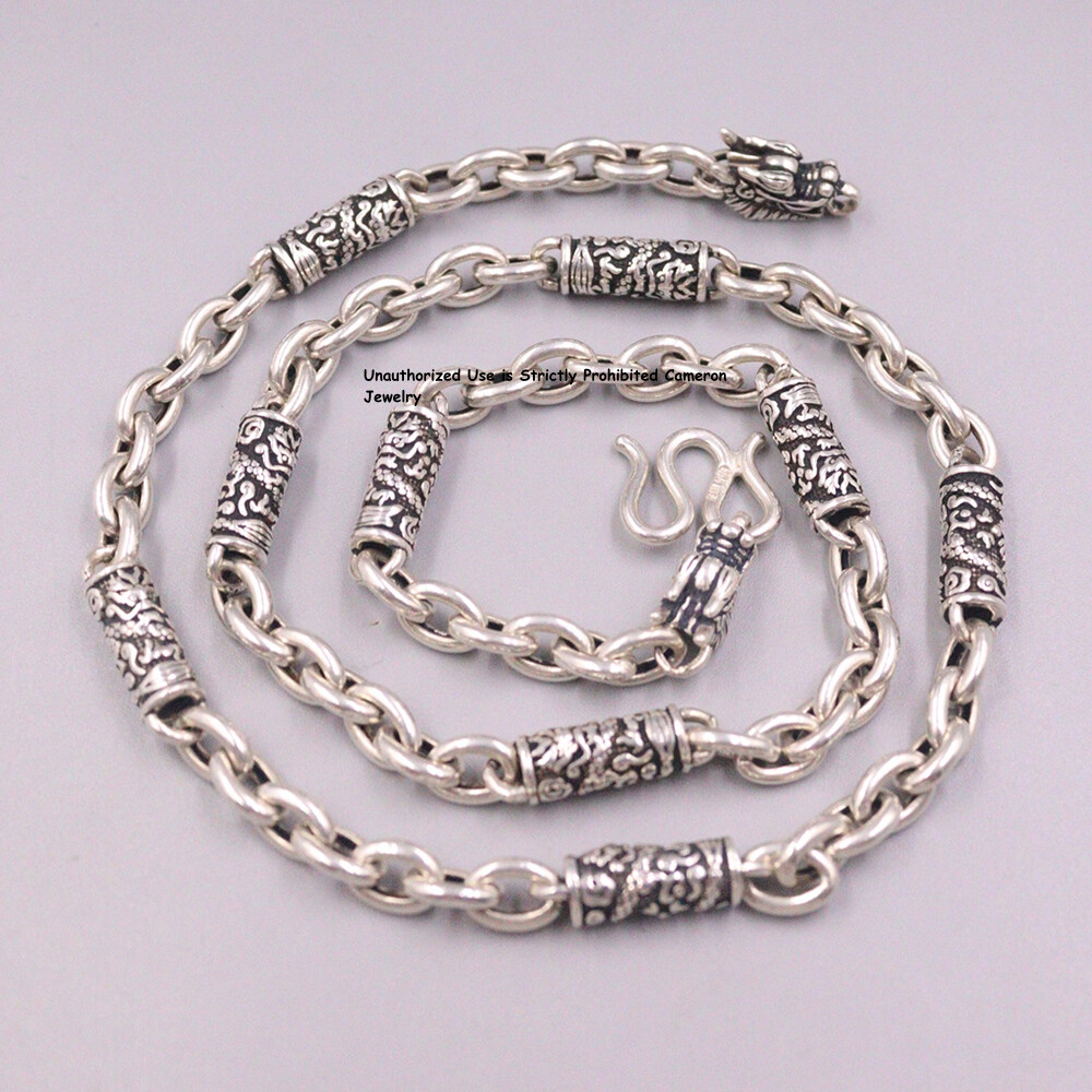 Pure S925 Sterling Silver Chain 6.5mm Dragon O Tube Link Necklace 57-58g 25.6in