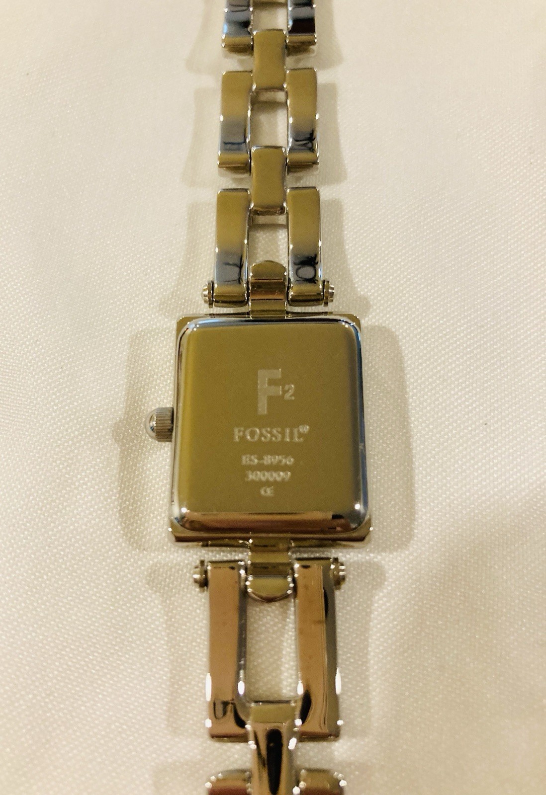 Fossil F2 Watch Women 19mm Silver Tone Rectangle Blue Dial Original Box