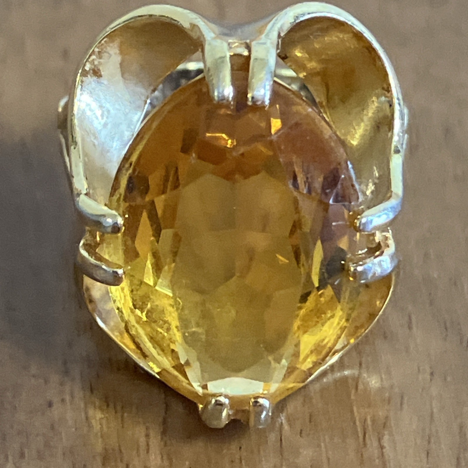 Vintage 18K HGE Gold Plated Cocktail Statement Midi Ring Oval Faux Citrine READ