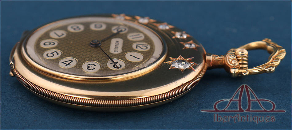 Antique Ultrafine Movado Pocket Watch. 18K Gold and Diamonds. Circa 1930