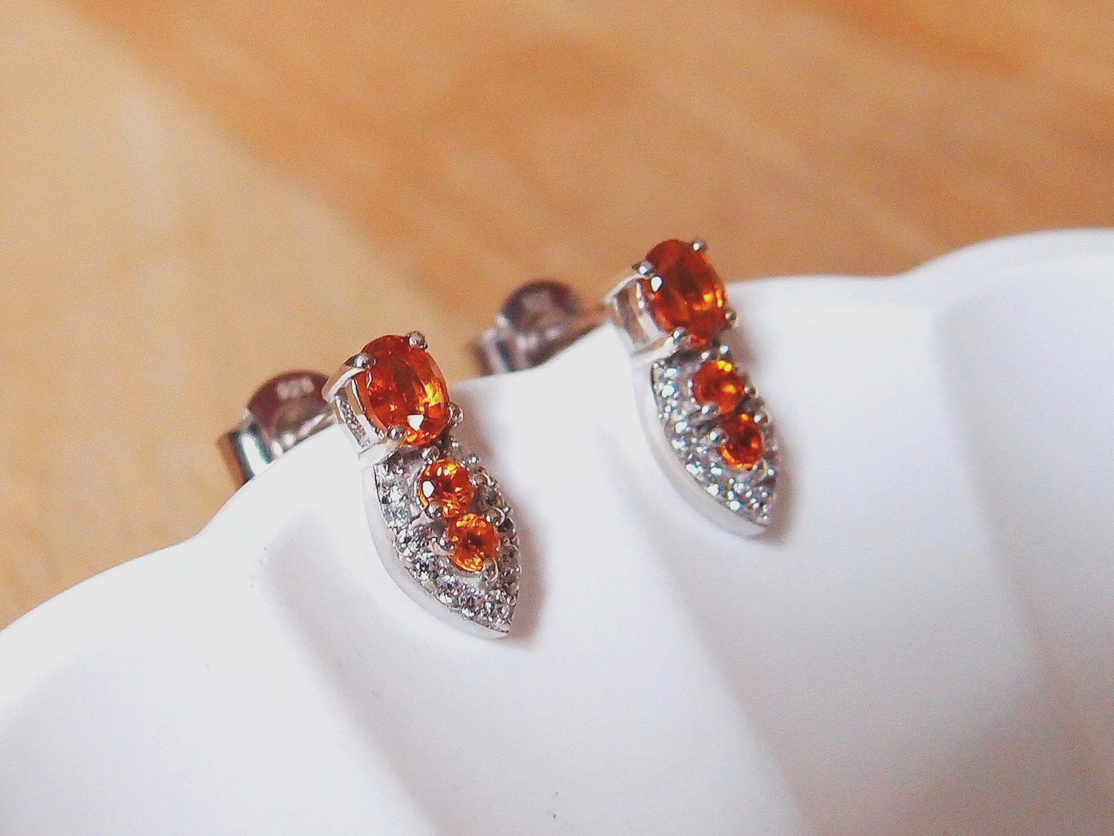 Natural Spessartine Garnet & Natural Zircon 925 Sterling Silver Stud Earrings