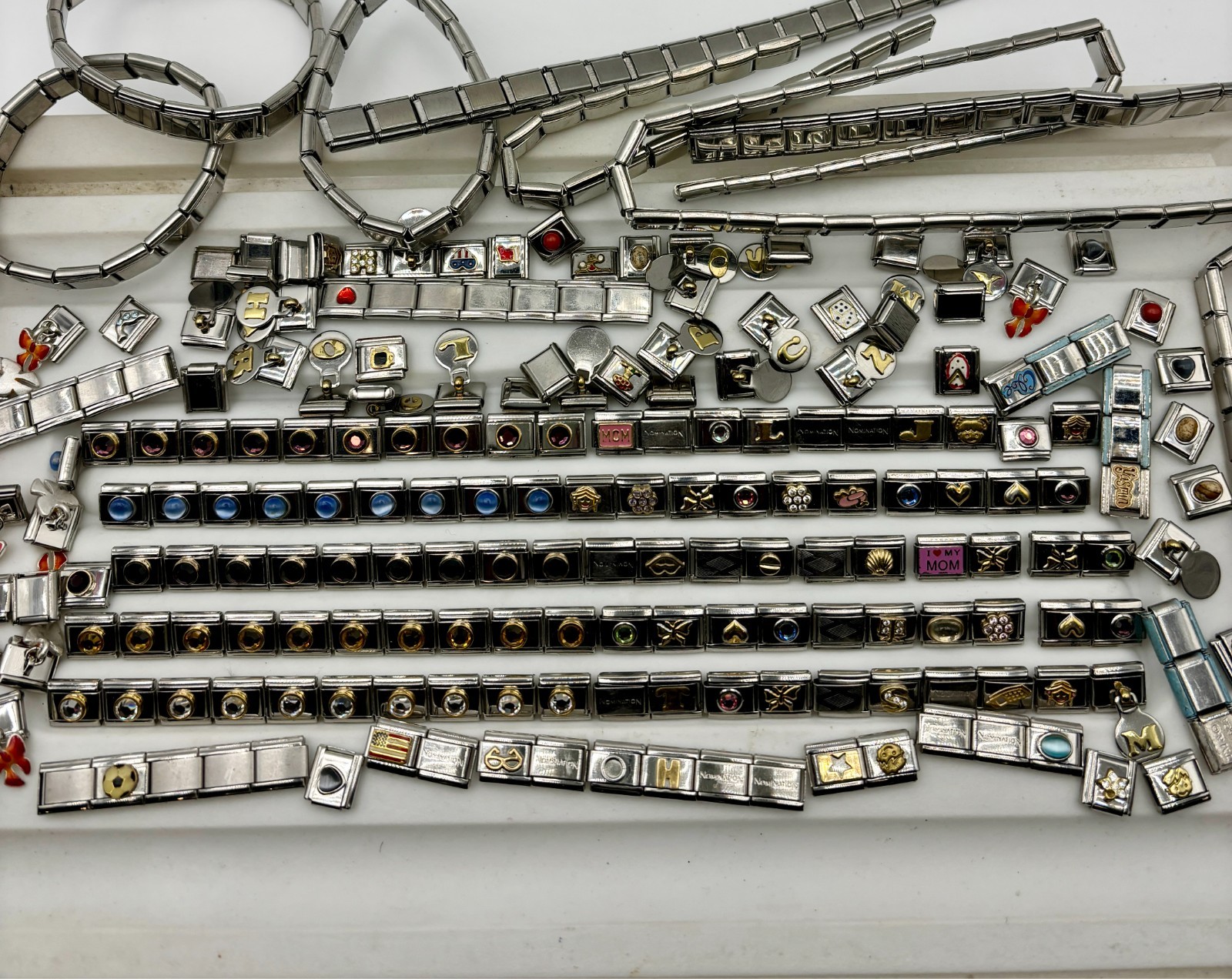 100 Pcs Italian Charm Links For Bracelets Jewelry Stainless Mixed Lot-Gems-Novel