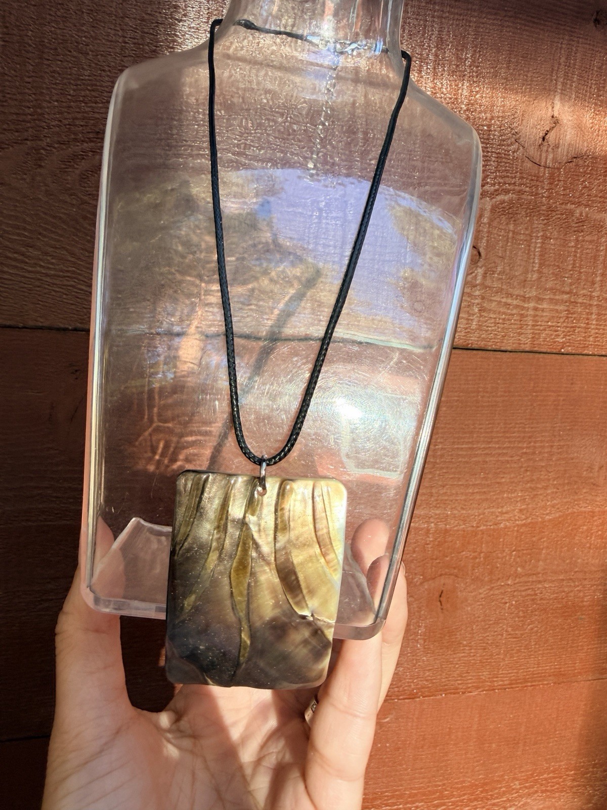 Boho Necklace Art to Wear Statement Jewelry-Faux Abalone pendant