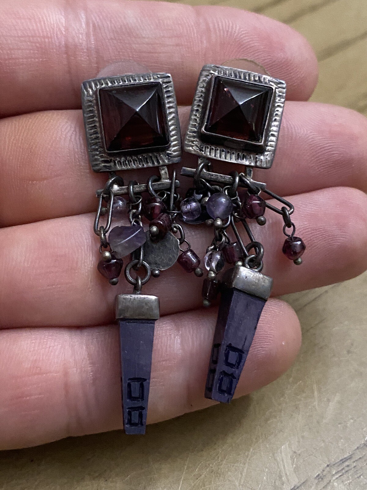 JANICE LEE RIPLEY JLR Designer Signed Multi Stone 925 Drop Dangle Earrings