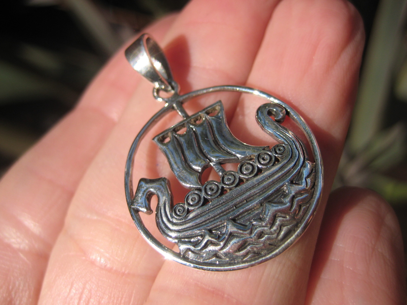 925 silver Norse viking ship boat pendant necklace Thailand jewelry art A14