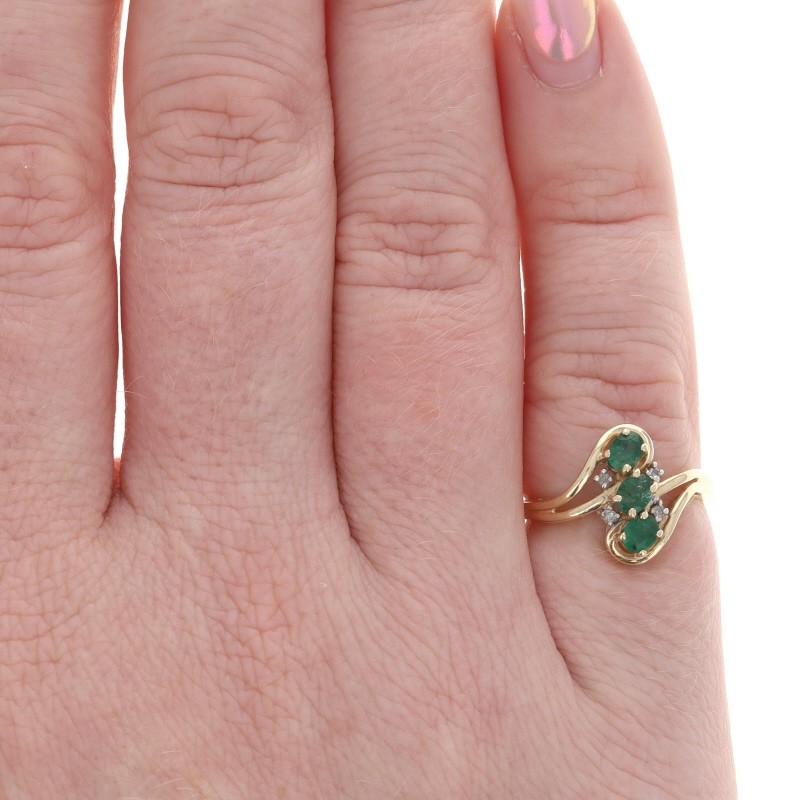 Yellow Gold Emerald Diamond Bypass Ring – 10k Oval .44ctw