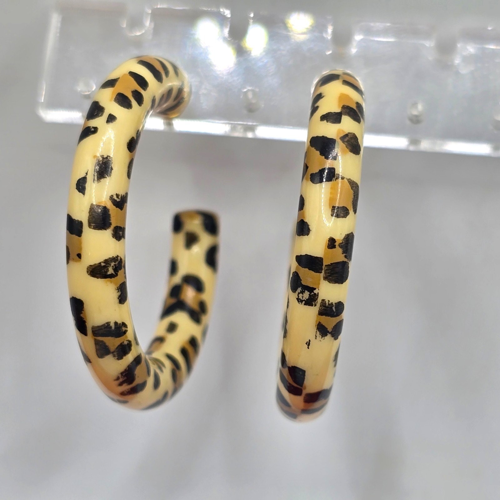 Earrings Leopard Print Camy Cheetah Hoop Acrylic Pierced Statement SKU 3372
