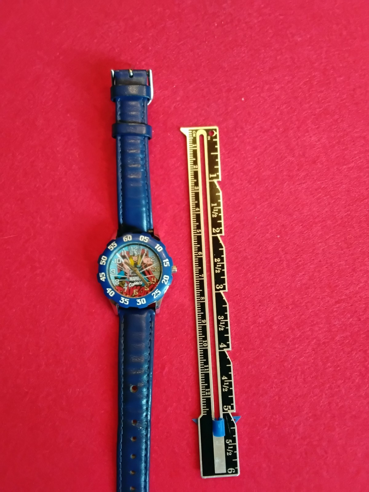 Marvel Comics Kids Quartz Analog Watch Multicolor Dial Blue Leather Strap