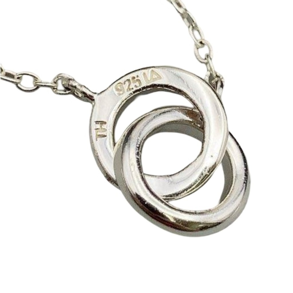 Vintage Italian Sterling Silver 925 Love Knot Double Circle 18” Chain Necklace