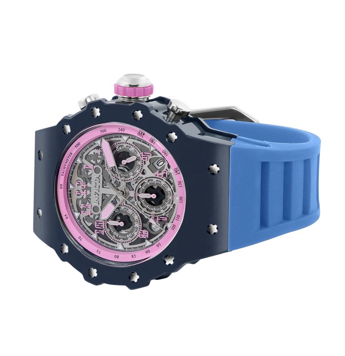 Invicta Racing Quartz Silver Dial, Quartz, Working Chronograph. Pink/Blue/Black!