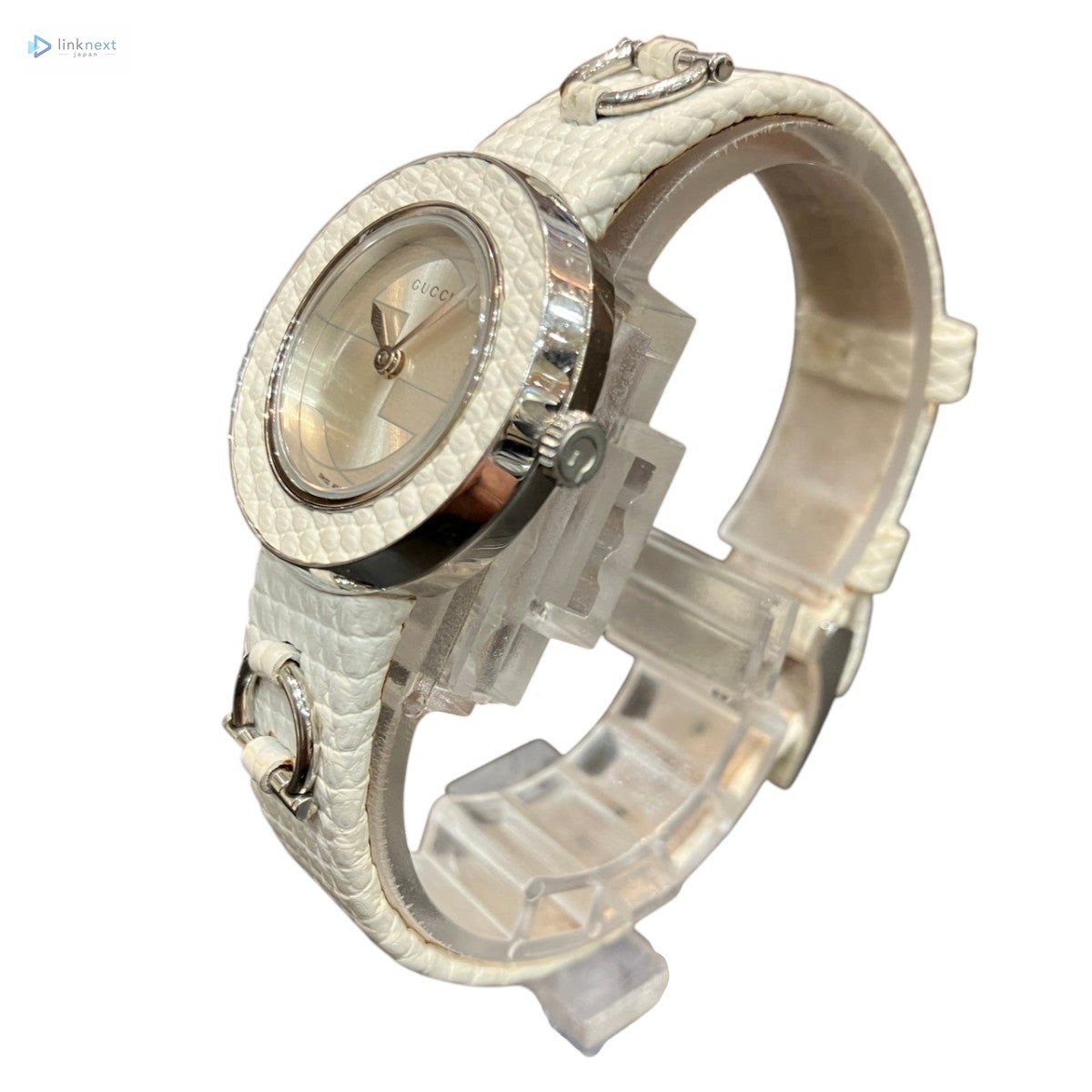 GUCCI Horsebit 129.5 Women’s SS Case Leather Band Quartz White Shell
