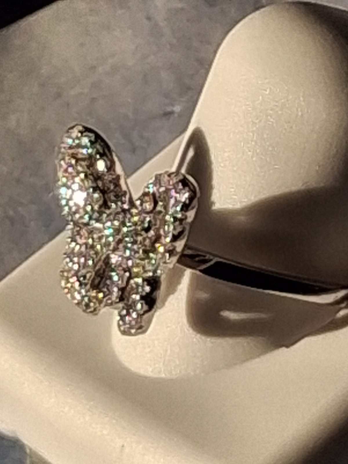 1ctw Moissanite Butterfly Ring In Rhodium Platinum Plate .925 Ster. Silv. Sz 6