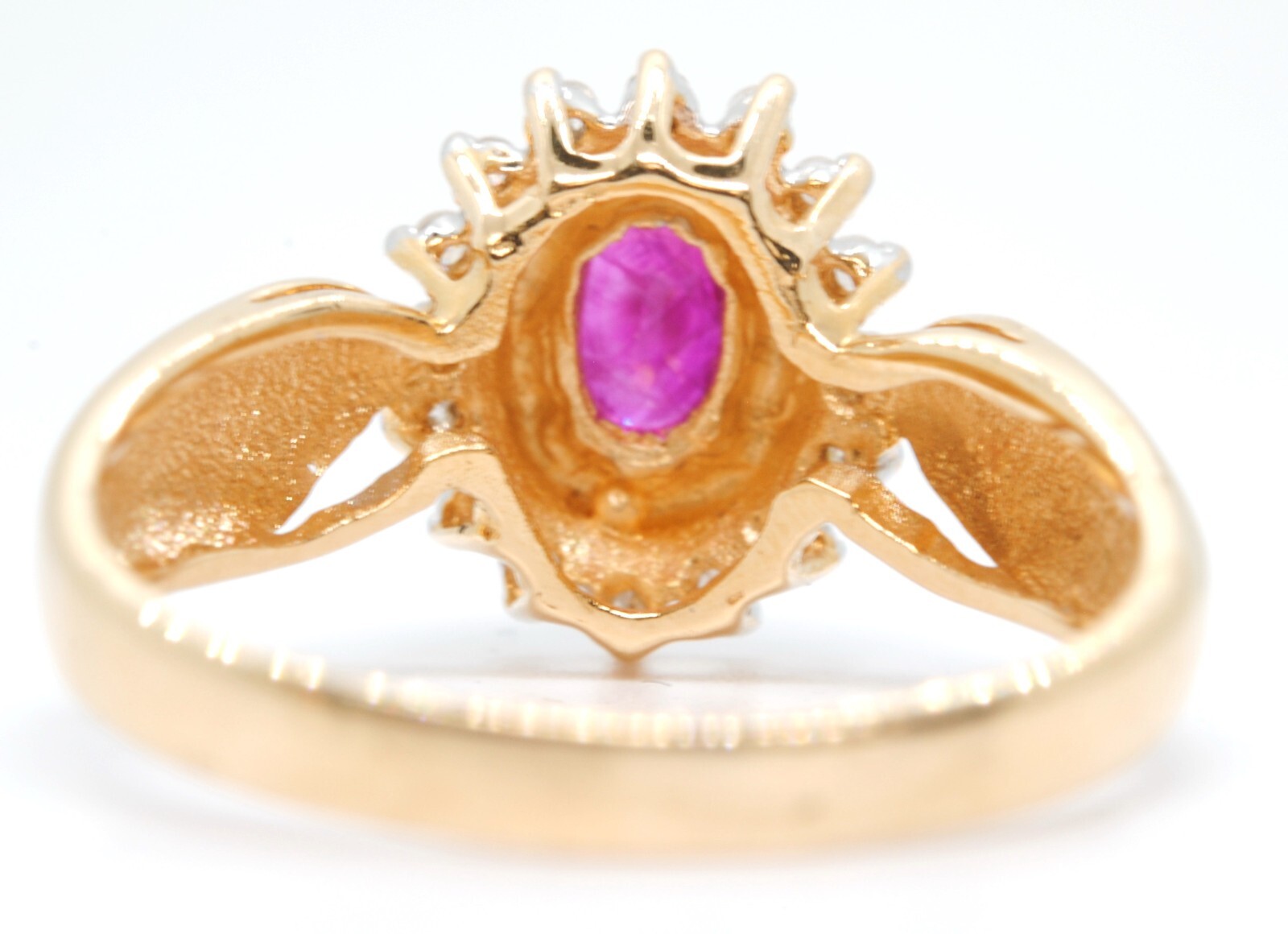 14K YELLOW GOLD RUBY & DIAMOND HALO GEMSTONE RIGHT HAND RING ESTATE SIZE 6