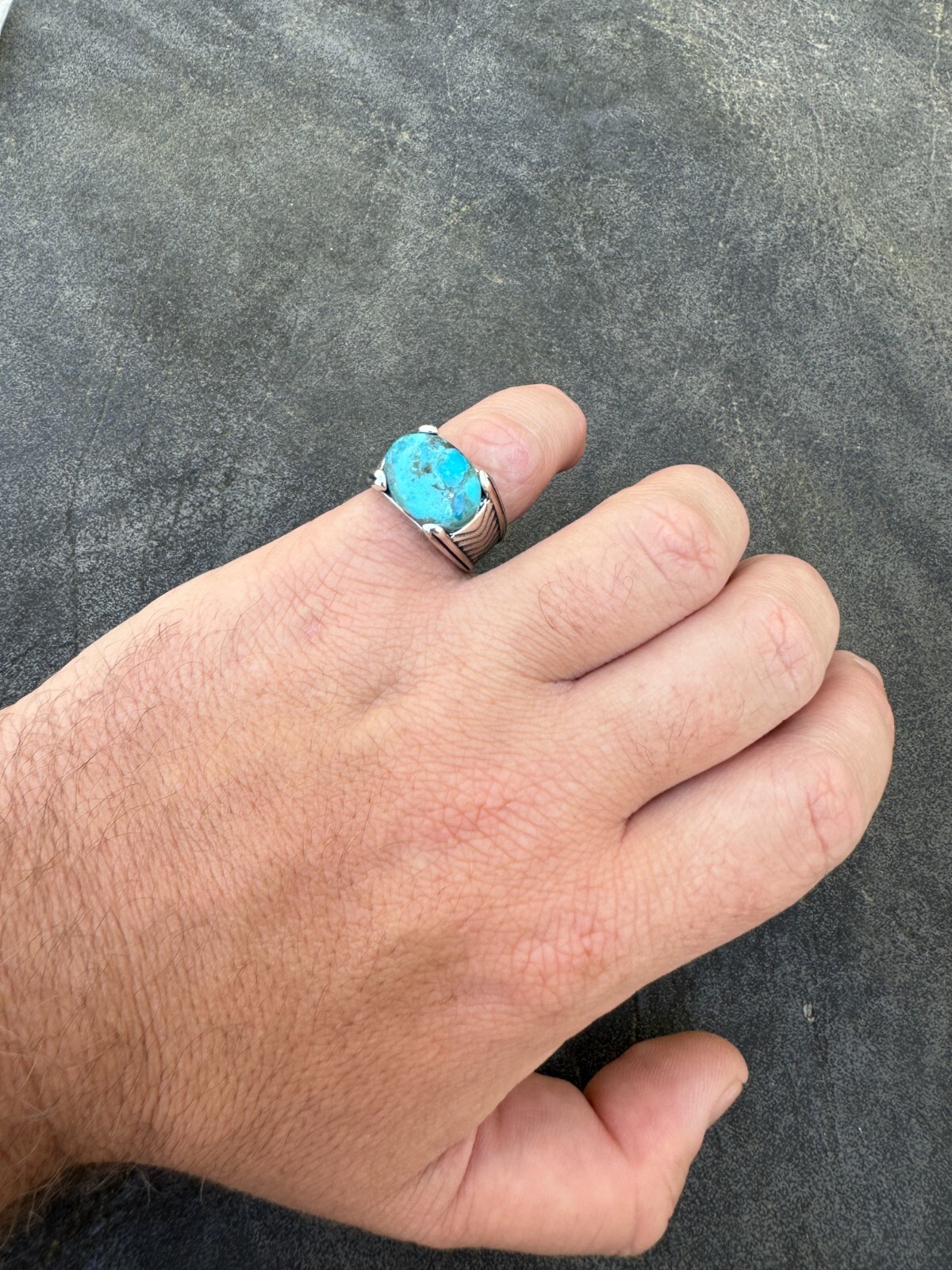 Blue Genuine Turquoise Mens Real Solid 925 Sterling Silver Signet Oval Ring