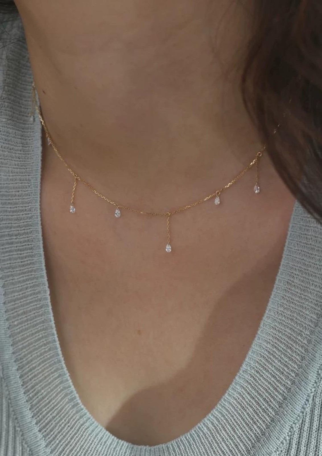 In 14k Yellow Gold Pear Natural Diamond GH/SI Station 16inch Necklace For Gift