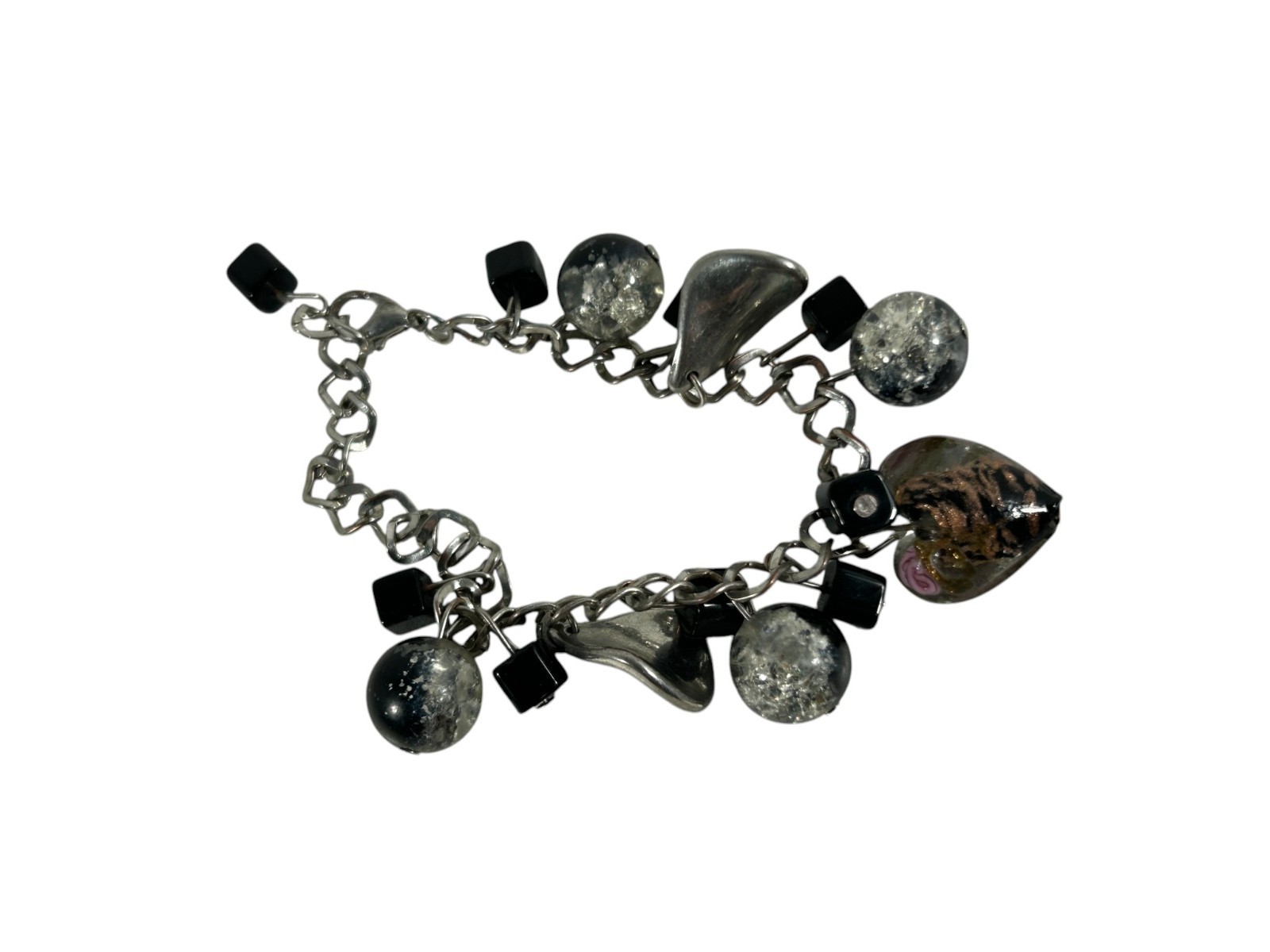 Mixed Lot 15 Silver Tone Bracelets Costume Jewelry Stretch Cuff Beaded Charm